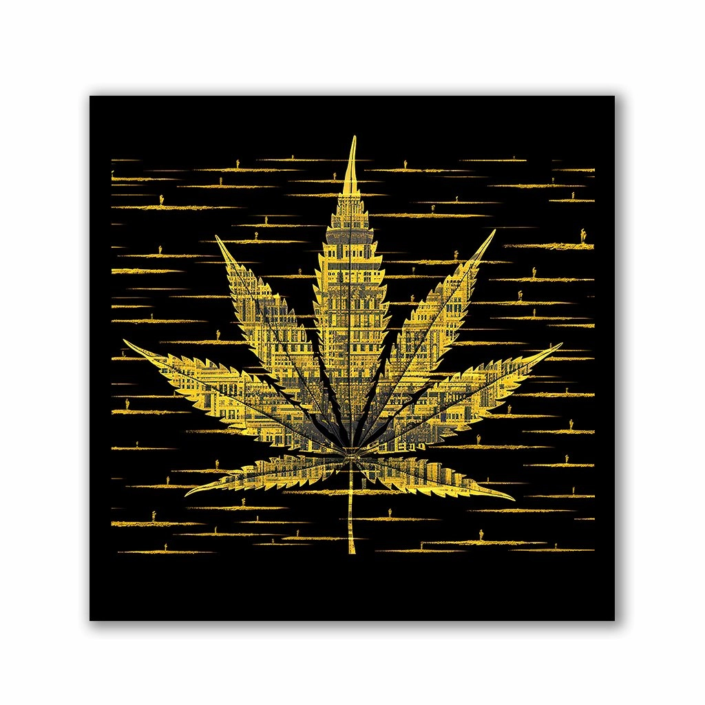 Yellow Cannabis Leaf by Catill" by Catill framed mural artwork