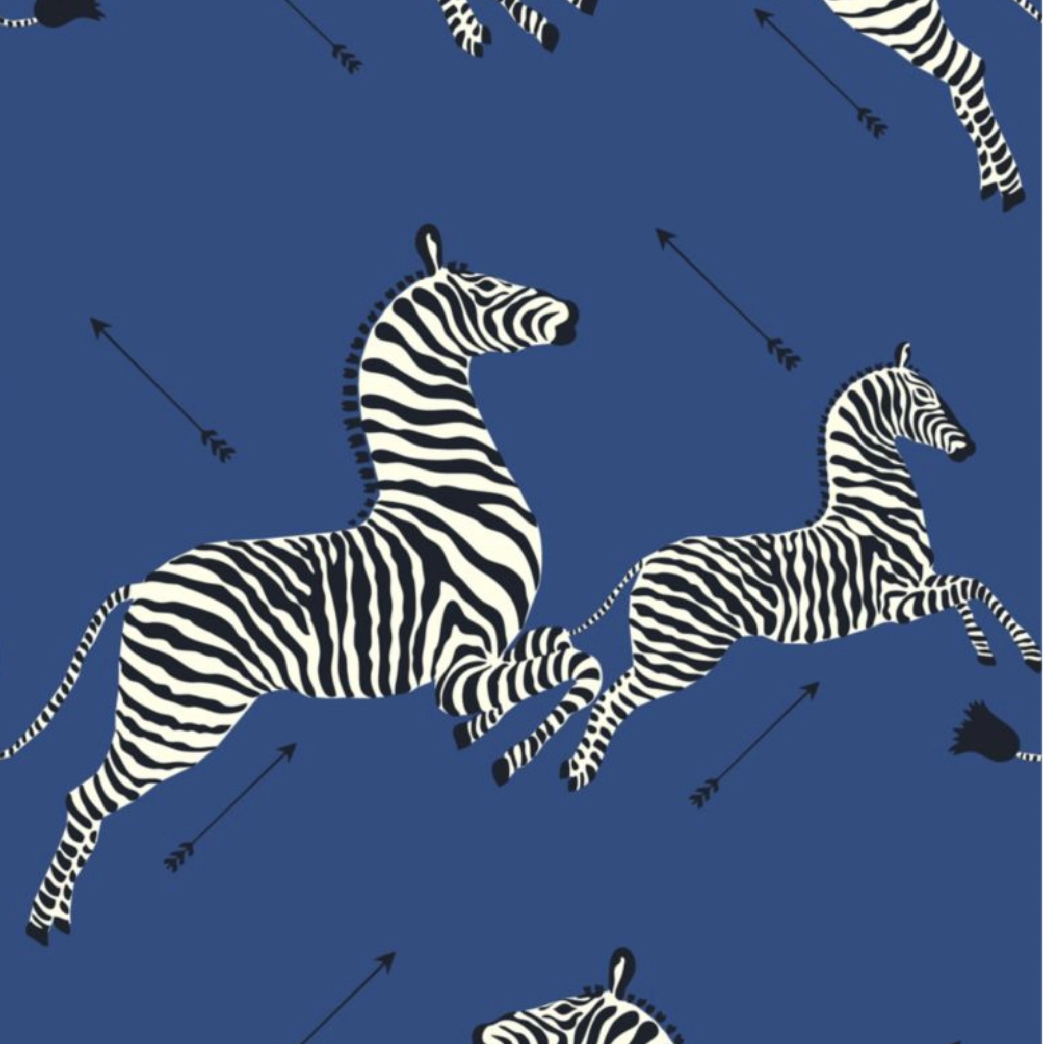 Zebras Wallpaper in Denim Blue paper wall covering
