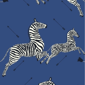 Zebras Wallpaper in Denim Blue paper wall covering