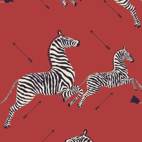 Zebras Wallpaper in Masai Red paper wall covering